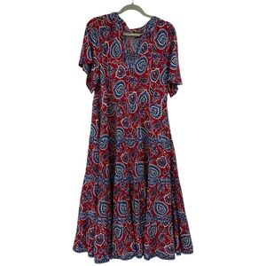 Soft Surroundings Red & Blue Maxi Dress Paisley Print Size XL